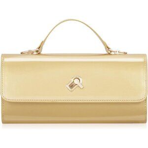Women's Gold Evening Square Box Metallic Pu Leather Crossbody Shoulder Handbag